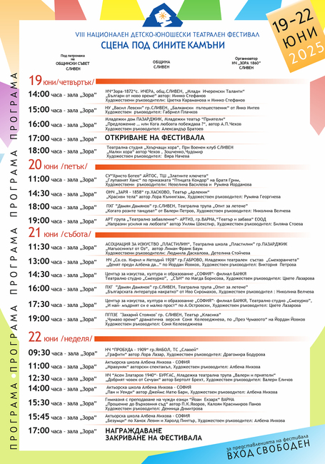 Сливен посреща млади артисти за VIII Национален детско-юношески театрален фестивал „Сцена под Сините камъни“