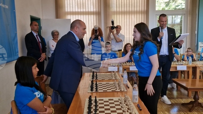 President Radev Ties Friendly Chess Game with Champion Salimova at Anniversary Event