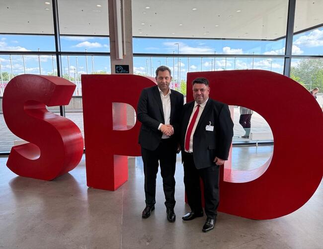 Socialist Leader Zafirov Talks with German Vice Chancellor and Defence Minister during SPD Congress
