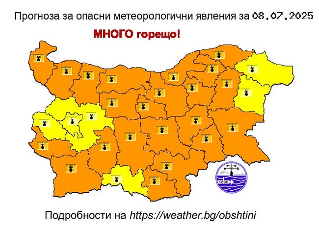 Yellow, Orange Warnings for High Temperatures in Place across Bulgaria on Tuesday