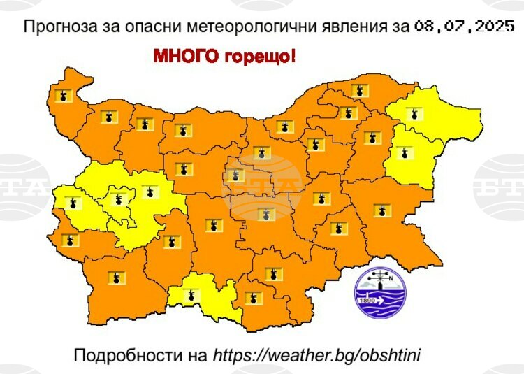 Yellow, Orange Warnings for High Temperatures in Place across Bulgaria on Tuesday