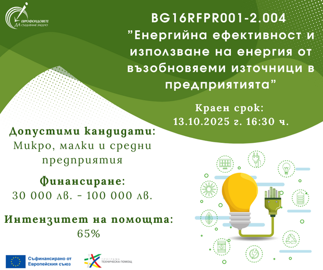 Областен информационен център Добрич: 126 млн. лв. за енергийна ефективност и възобновяема енергия в предприятия