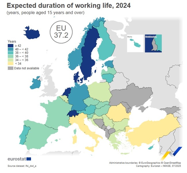 България е сред страните с най-кратка продължителност на трудовия живот в ЕС, сочат данни на Евростат за 2024 г.