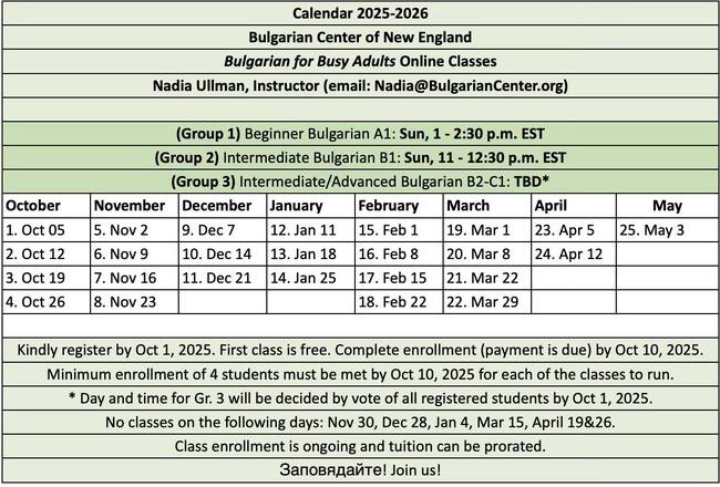Уроци по български език за възрастни организира Българският център в Нова Англия