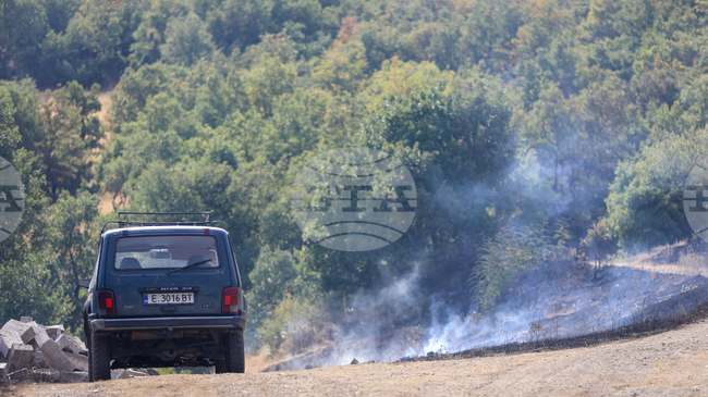 Край с. Иваняне горят сухи треви и храсти, шест пожарни автомобила са на място, няма опасност за хората