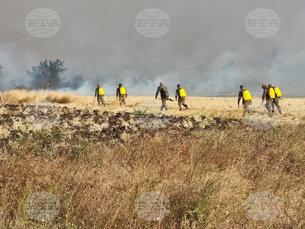 Военни от сухопътни войски се включиха в гасенето на пожара край ямболското село Козарево