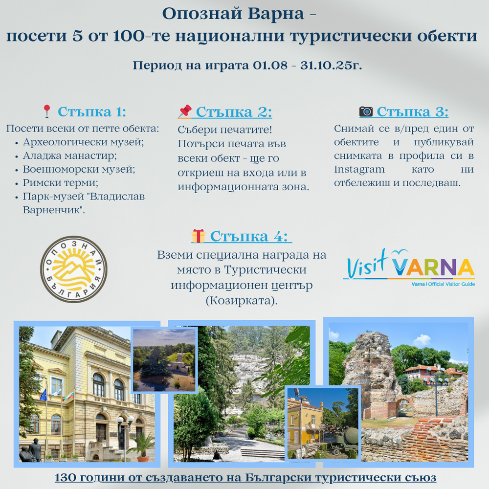 Община Варна: От 1 август започва инициативата „Опознай Варна“ – посети петте забележителности от 100-те национални туристически обекта