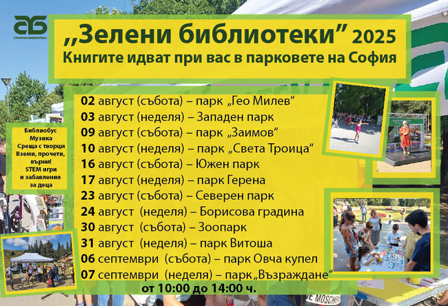 „Зелени библиотеки“ в парковете на София – 2025 