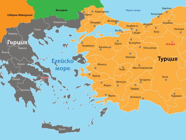 Политическа карта на Егейско море