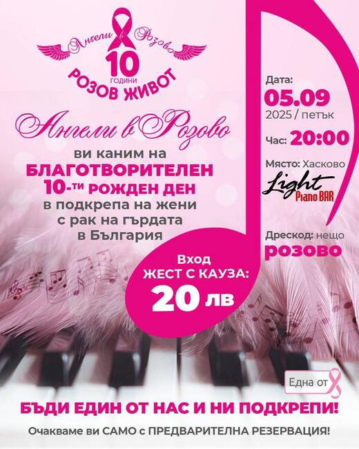 Групата „Ангели в розово“ ще организира благотворително събитие в подкрепа на жените с рак на гърдата на 5 септември в Хасково