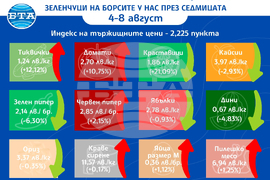 Цените на основни хранителни продукти, плодове и зеленчуци на борсите у нас се повишават слабо