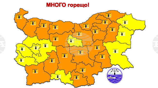 Оранжев код за високи температури за 19 области и жълт код за девет области в страната издаде за днес НИМХ 