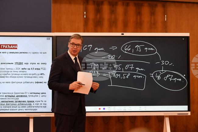 Вучич обяви намаляване на търговските маржове за около 3000 продукта и ограничаване на лихвите по потребителските заеми