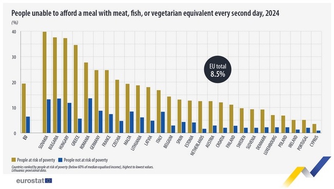 Bulgaria Records Second Highest Share of People at Risk of Poverty and Unable to Afford Proper Meal in EU 