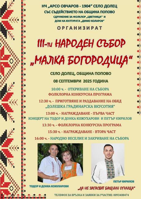 Над 400 изпълнители от Северна България идват в село Долец на събора „Малка Богородица“