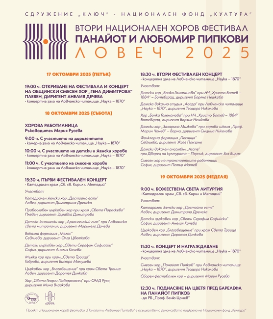 Сдружение "Ключ" подготвя втория национален хоров фестивал „Панайот и Любомир Пипкови“ в Ловеч