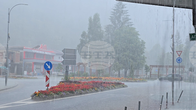 Пороен дъжд с градушка наводни улиците в Рудозем