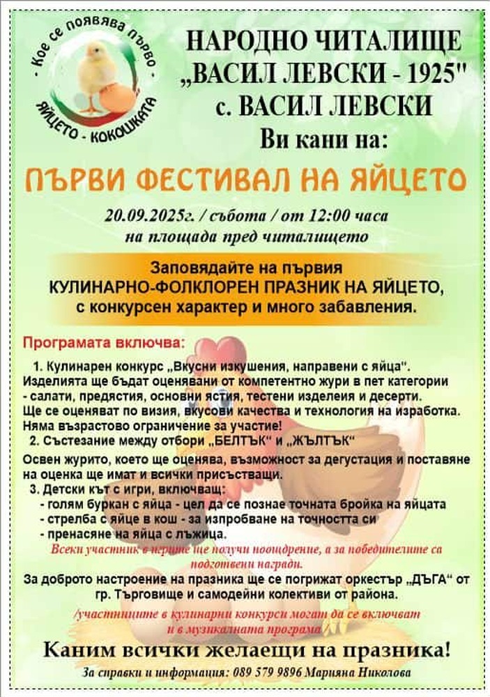 Първи фестивал на яйцето подготвят в търговищкото село Васил Левски