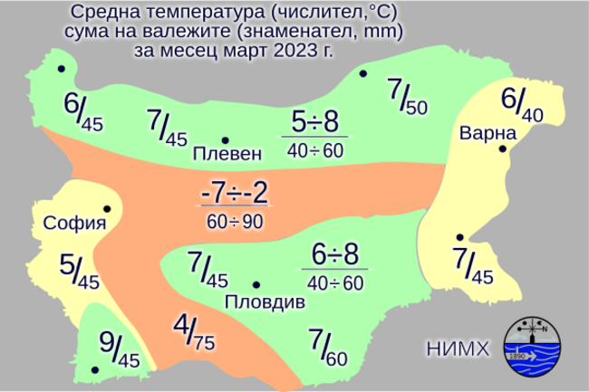 Най-ниските температури през март у нас ще са между минус 10 и минус 5 градуса, а най-високите - между 20 и 25 градуса