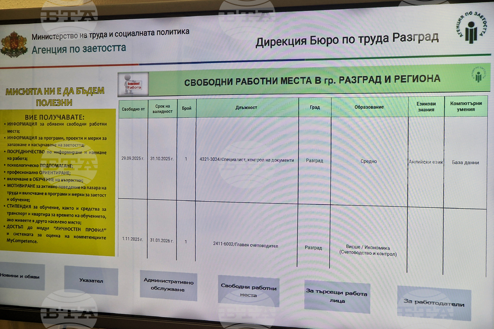 Разград - Бюро по труда - свободни места