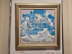 Изложбата „Път в синьо“ на Георги Лечев в галерия Vejdi. Снимка – Даниел Димитров/БТА