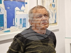 Изложбата „Път в синьо“ на Георги Лечев в галерия Vejdi. Снимка – Даниел Димитров/БТА