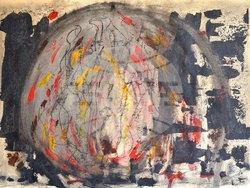 Илияна Овчарова помага на пострадали при пожар семейства с картина в изложбата „Турбуленции“. Снимка: Организаторите на изложбата