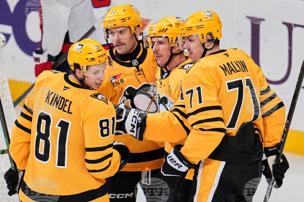 Питсбърг Пенгуинс победи Вашингтон Кепиталс с два гола на Сидни Кросби и продължава да бъде в челото на Източната конференция на НХЛ