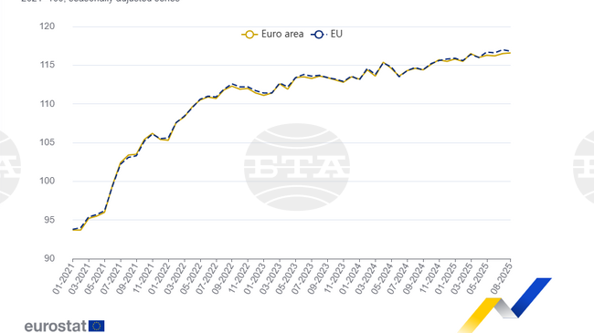 Производството в сектора на услугите в ЕС спада с 0,2 на сто в ЕС и нараства с 0,1 на сто в еврозоната през август 2025 г.