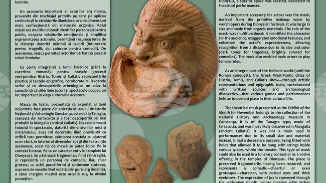 Аджерпрес: Театрална маска, открита в древното пристанище Калатис, е експонат на месец ноември в Музея за национална история и археология в Констанца