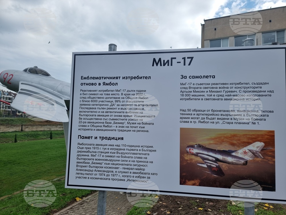 Ямбол - изтребител МиГ-17 - експониране на открито