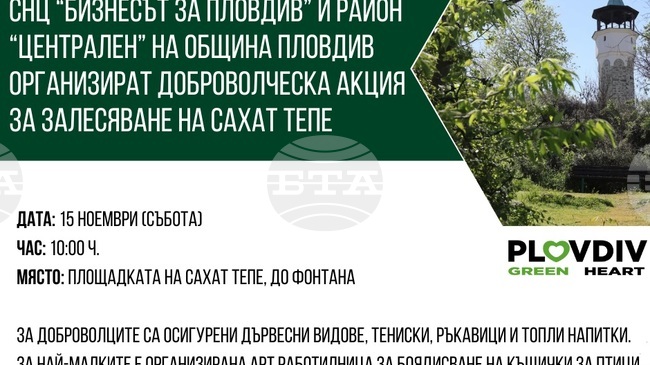 Сто дървета ще бъдат засадени на пловдивското Сахат тепе по инициатива на "Бизнесът за Пловдив" и район "Централен"