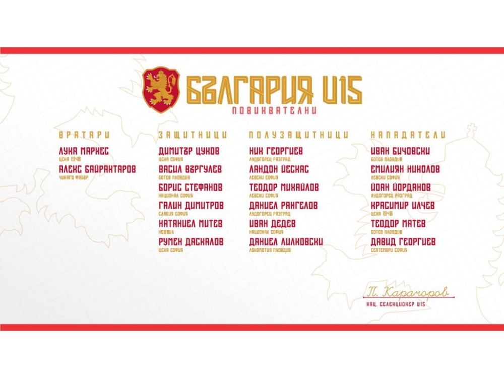 Селекционерът на юношеския национален отбор до 15 години обяви състава за приятелски турнир в Молдова