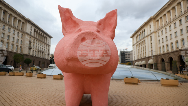 С поставяне на фигура на прасе-касичка пред парламента от ПП изразиха недоволството си от бюджета