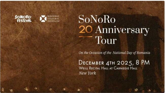 Аджерпрес: Ансамбъл "Раро" е в Карнеги Хол, за да отбележи националния празник на Румъния и 20-годишнината на фестивала SoNoRo