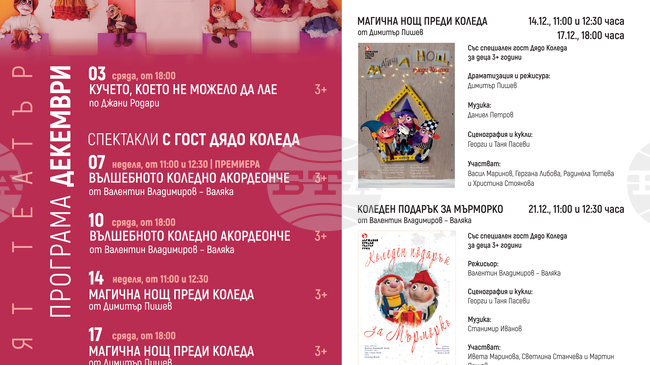 Русенският куклен театър предлага премиера и коледни спектакли през декември