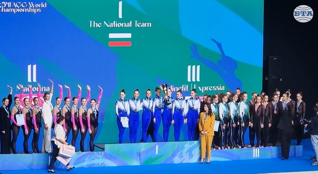 Националният отбор на България за жени спечели световната титла на шампионата на планетата по естетическа групова гимнастика в Самоков