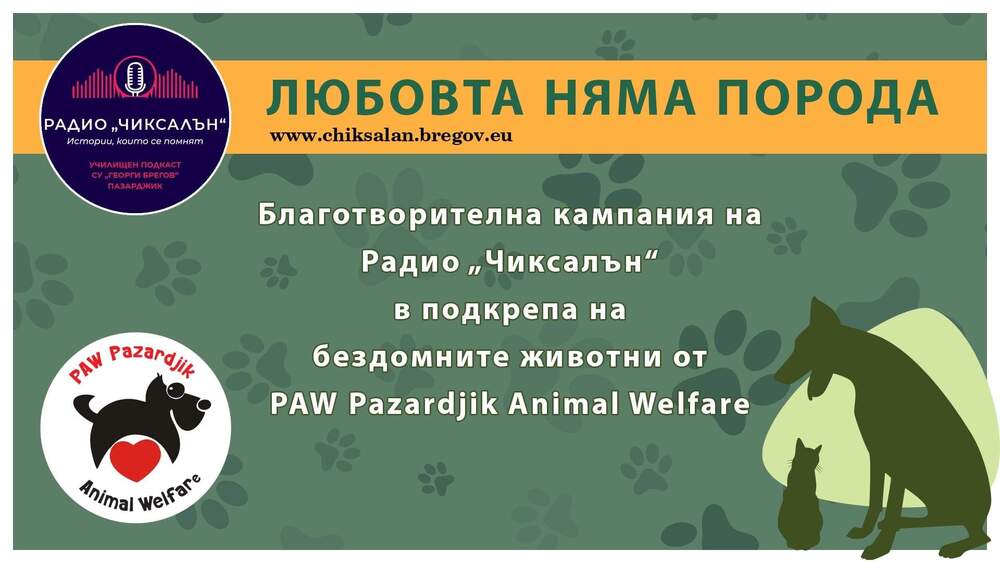 Училищното радио „Чиксалън“ към Средно училище „Георги Брегов“ в Пазарджик започва благотворителна кампания в помощ на бездомните животни