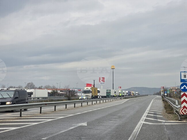 Километрична опашка от тежкотоварни автомобили се образува на граничния преход "Кулата"