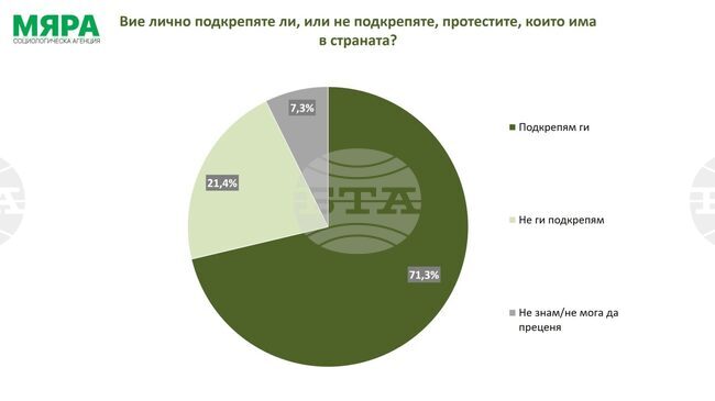 Подкрепата за протестите е 71,3%, сочи изследване на агенция "Мяра "