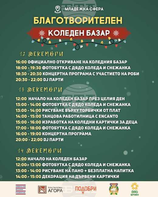 Коледен благотворителен базар е организиран на „Младежка сфера“ в Шумен 