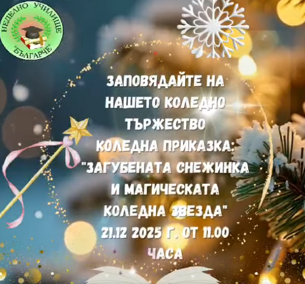 Коледен спектакъл „Загубената снежинка и магичната коледна звезда“ ще изнесат възпитаници на училище „Българче“ в Неапол утре