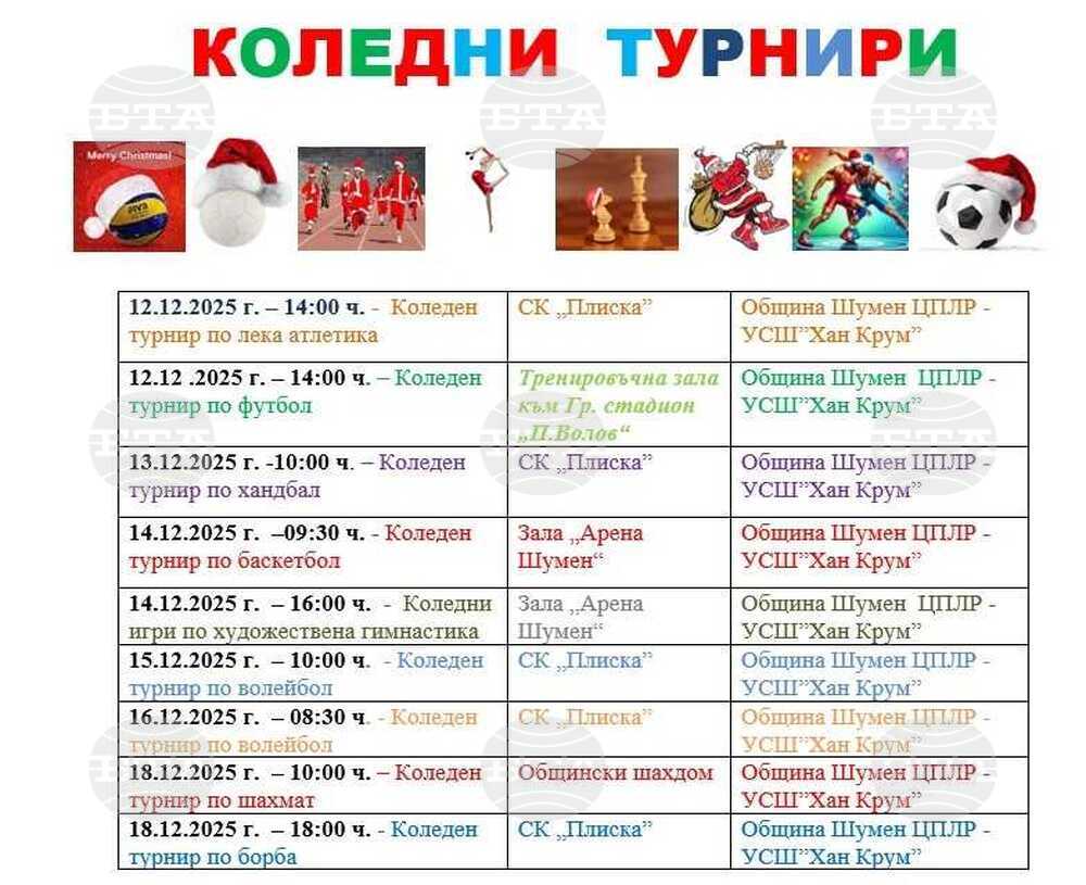 Започват коледни спортни турнири за ученици в Шумен