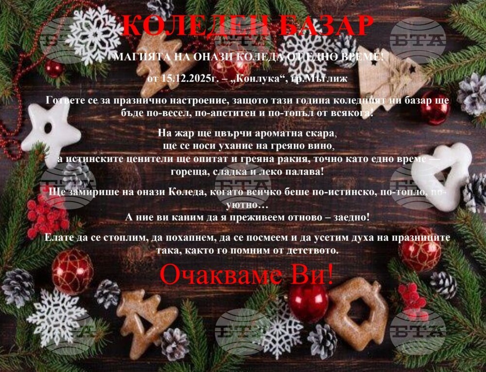 За първи път коледен базар ще бъде открит в Мъглиж