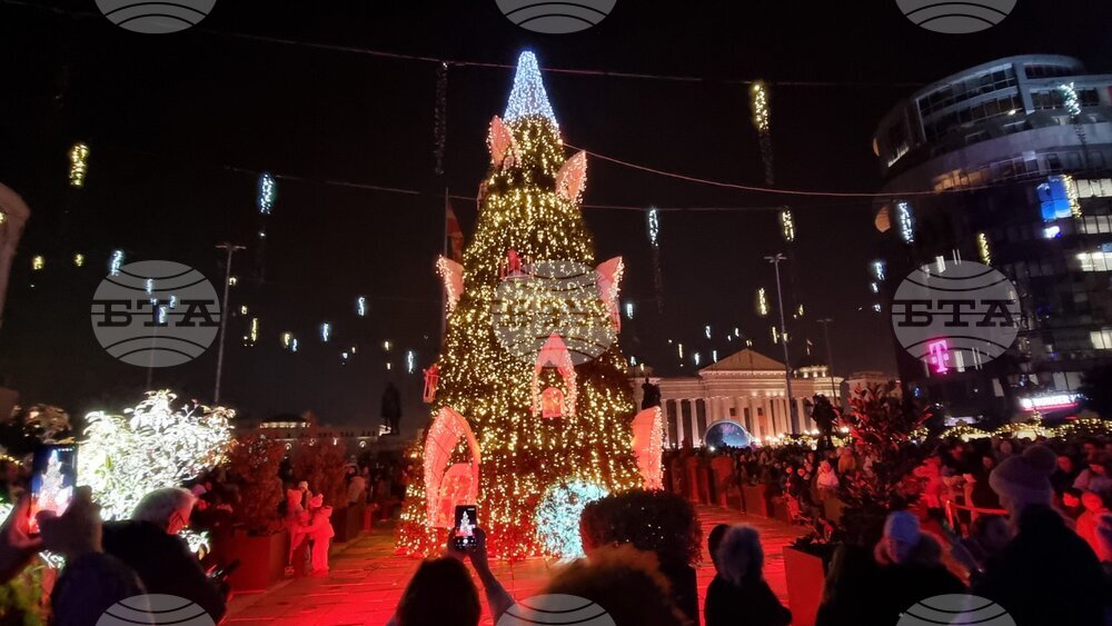 Запалиха светлините на коледната елха в центъра на Скопие
