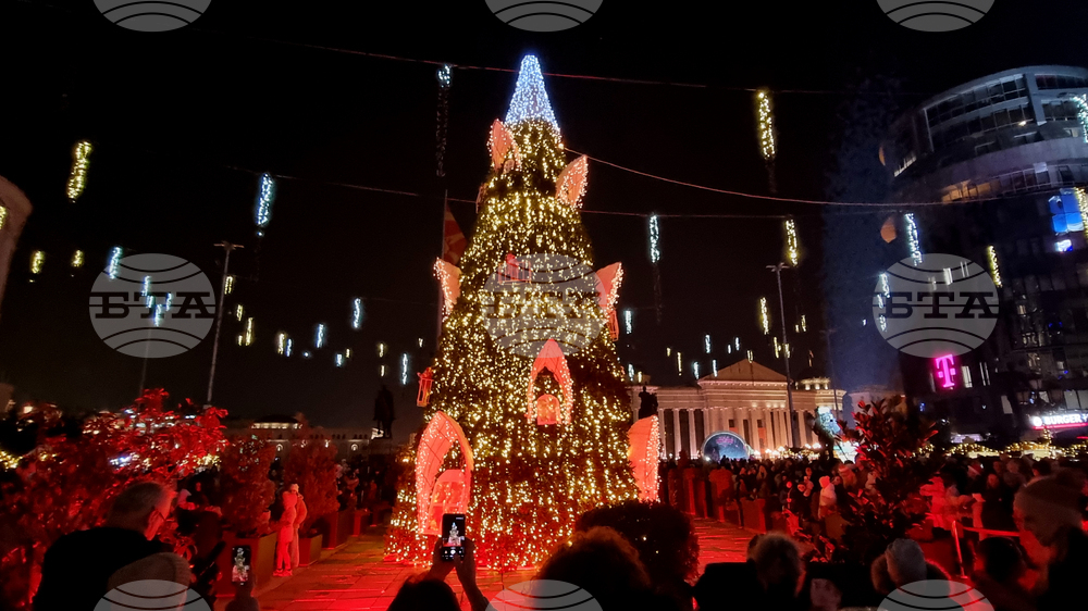 Северна Македония - Скопие - елха - празнични светлини
