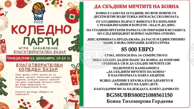 Баскетболният клуб Дунав Русе организира благотворителен коледен базар в подкрепа на момиче със сколиоза 