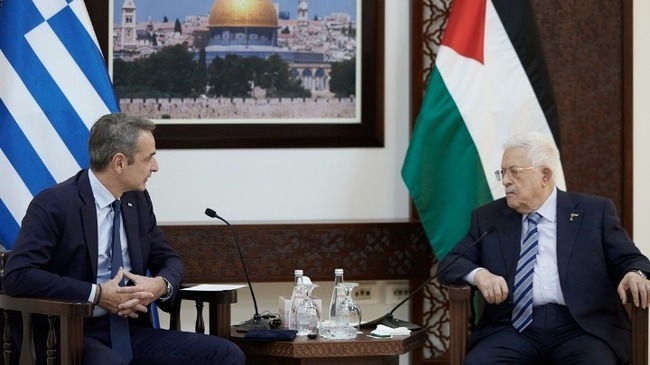 АНА-МПА: Гръцкият премиер Кириакос Мицотакис се срещна с президента на Палестинската автономия Махмуд Абас