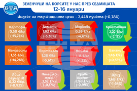 Цени на основни хранителни стоки, плодове и зеленчуци на борсите у нас през седмицата  12-16 януари