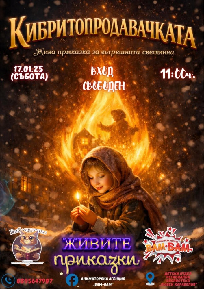 Русенската библиотека ще представи „Кибритопродавачаката“ в рамките на поредицата си „Живите приказки“ 